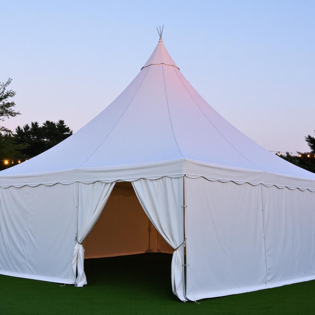 Tenda com fechamento lateral em lona branca